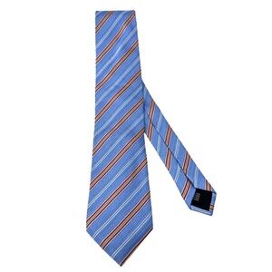 HENRY BUCKS‎ Vintage Handmade Italy 100% Silk Bright Blue Striped 60" Tie